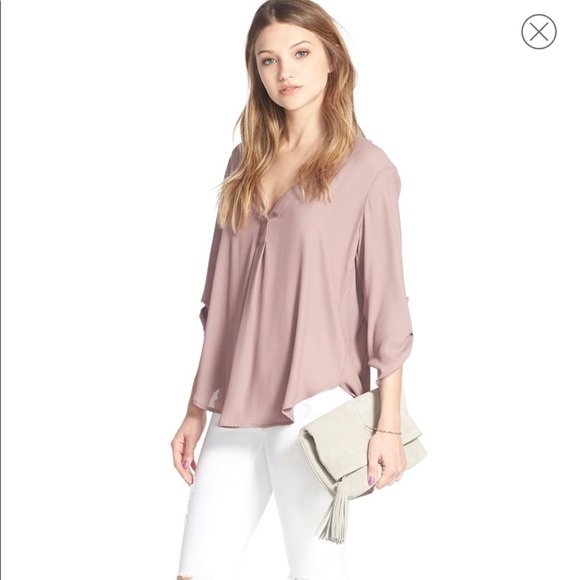 Lush Blush V-Neck Crepe Blouse - Picture 1 of 6